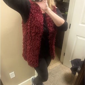 Fuzzy Furry Burgundy Holiday Shrug Sleeveless Small Medium Vest